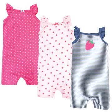 Hudson Baby Unisex Baby Cotton Rompers, Pink Strawberry, 9-12 Months