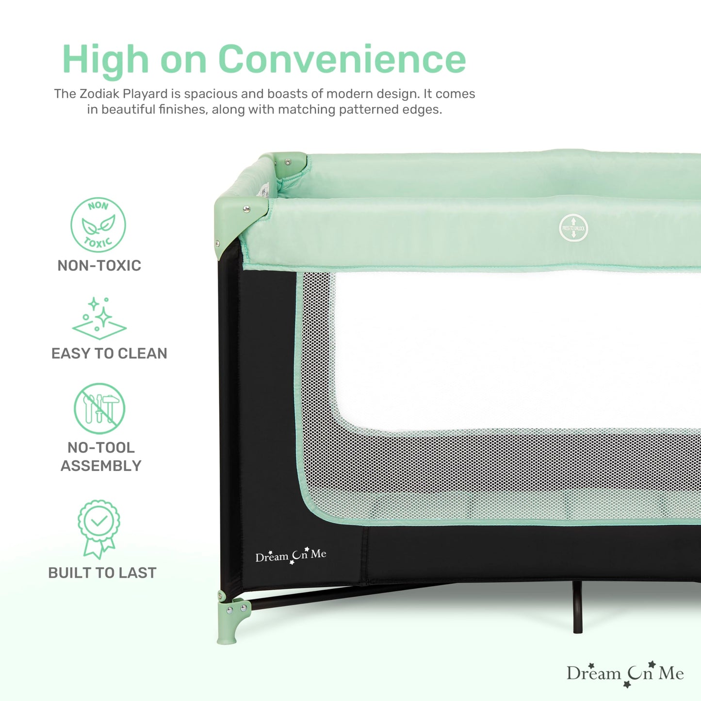 Dream On Me Zodiak Portable Playard In Mint, Lightweight, Packable And Easy Setup Baby Playard, Breathable Mesh Sides And Soft F