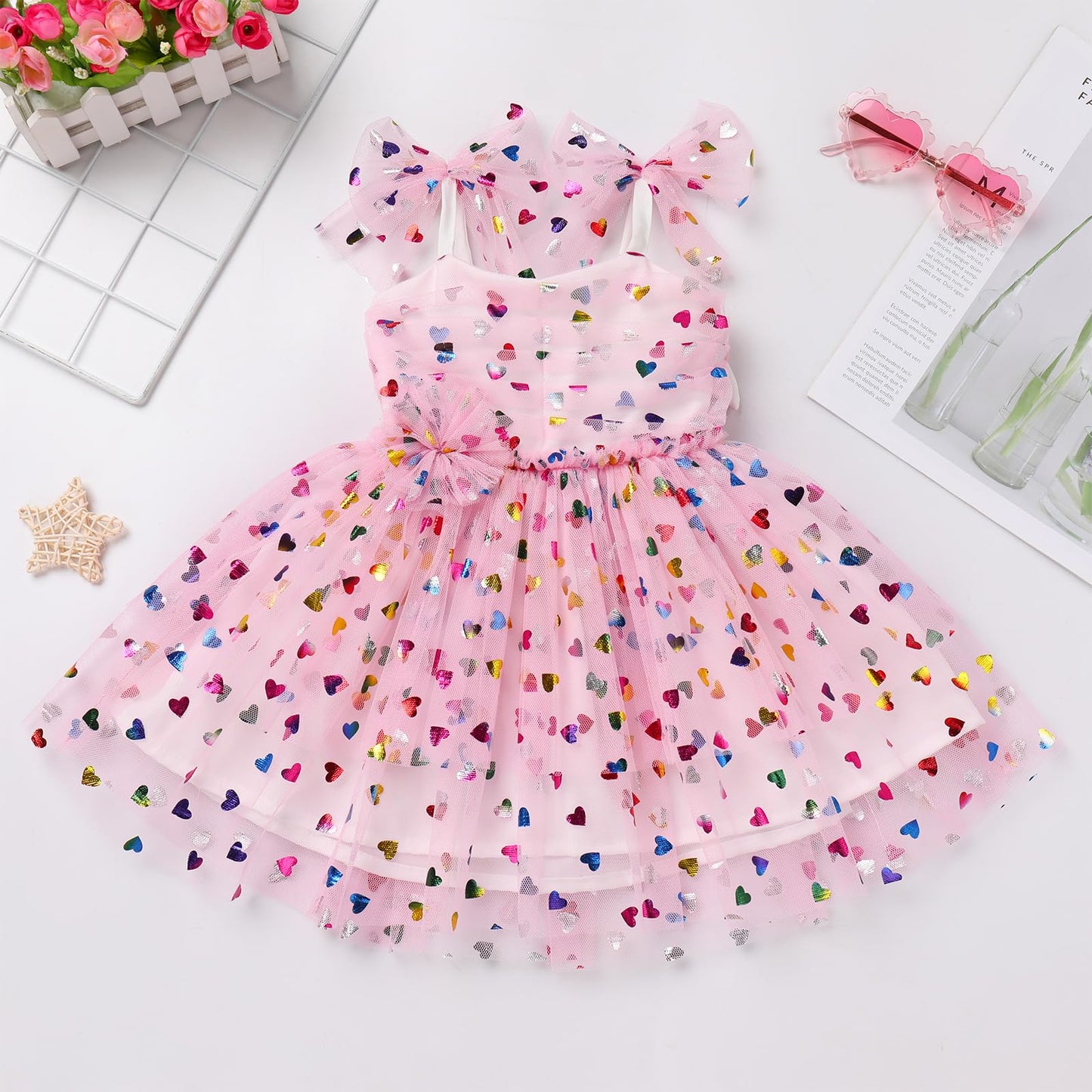 Idopip Baby Girls Sequin Heart Tutu Dress Summer Sleeveless Backless Princess Birthday Party Dresses Toddler Little Girl First C