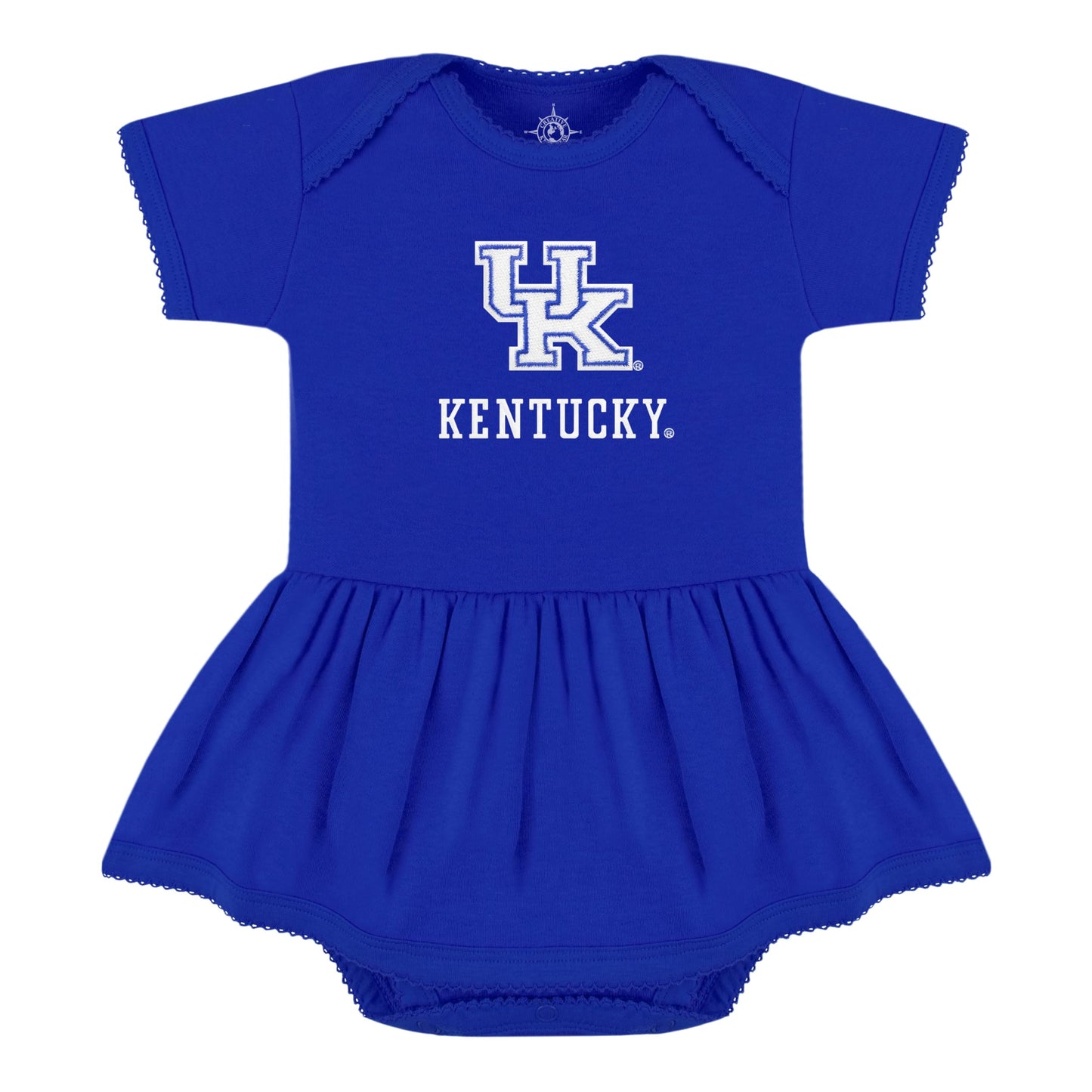 Creative Knitwear College Baby Picot Bodysuit Dress - Kentucky Wildcats Uk + Kentucky Logo - Royal - 18 Months