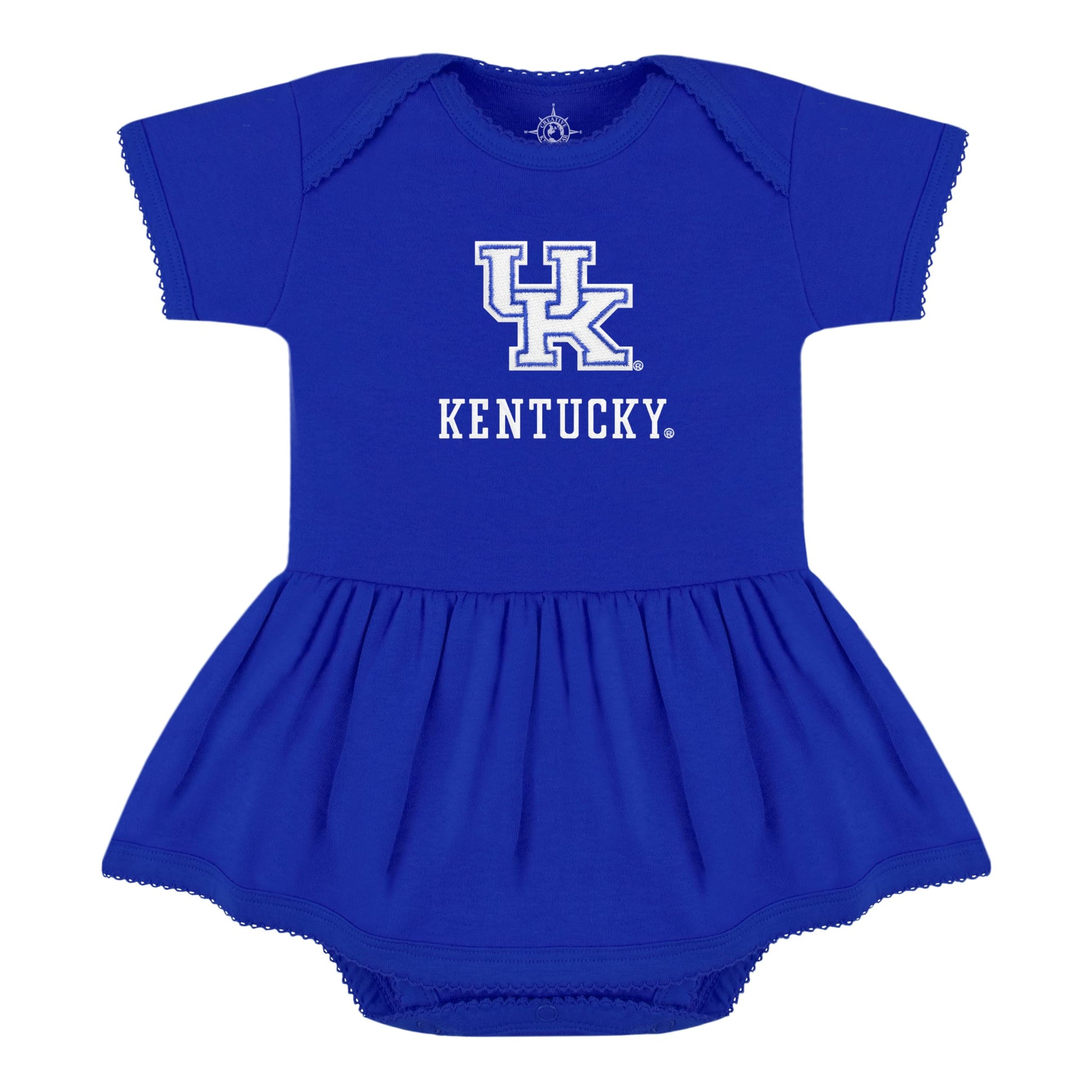Creative Knitwear College Baby Picot Bodysuit Dress - Kentucky Wildcats Uk + Kentucky Logo - Royal - 18 Months