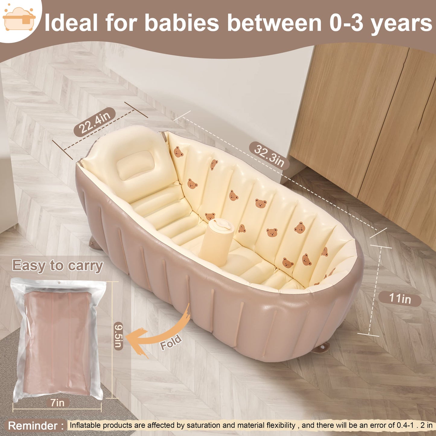 Mink Inflatable Bathtub For Toddlers - Portable Baby Tub With Built-In Air Pump - Collapsible Design For Easy Storage - Perfect