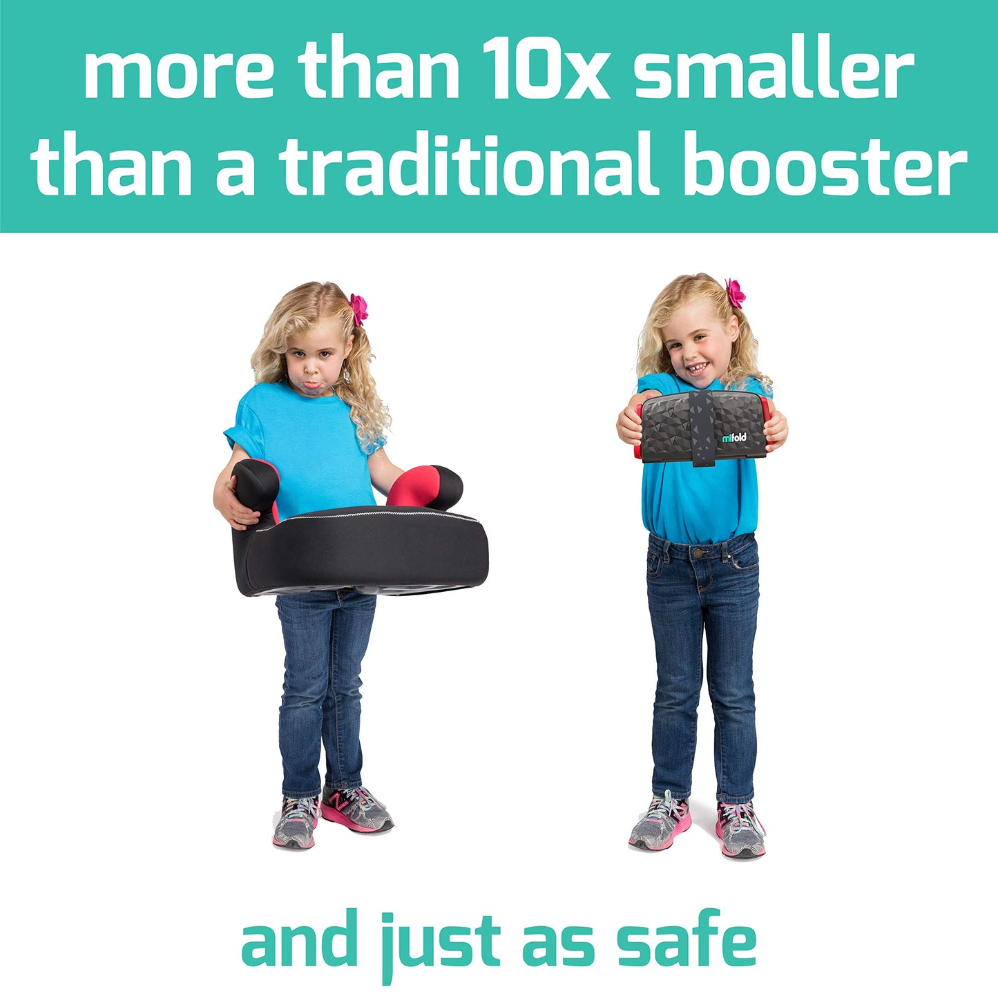 New Mifold Comfort Grab-And-Go Car Backless Booster Seat- 3X Thicker Cushion! Compact And Portable For Every Day And Carpooling,