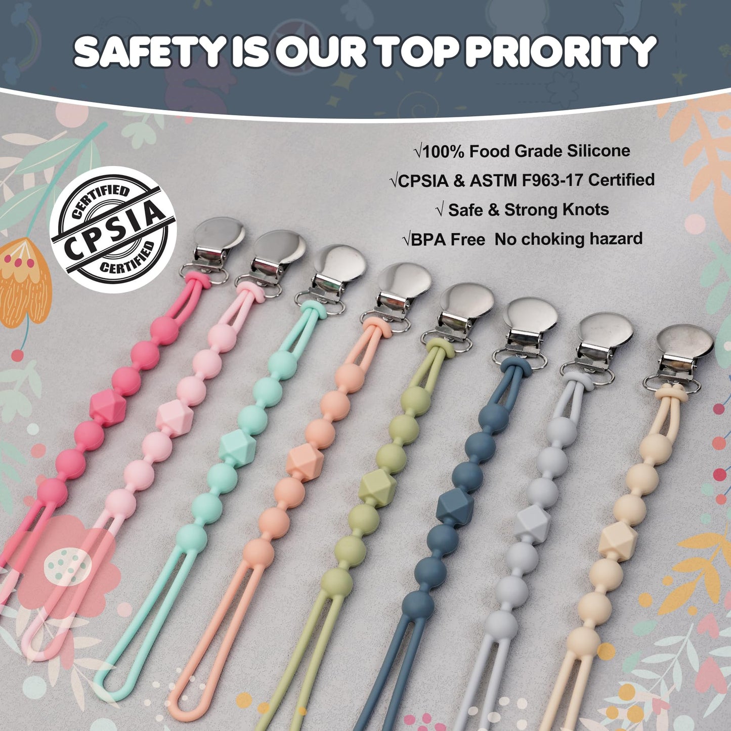 Pacifier Clips For Boys - Moribox Silicone Paci Clip Teething Relief With One Piece Baby Binky Holder For Shower Birthday Gift 4