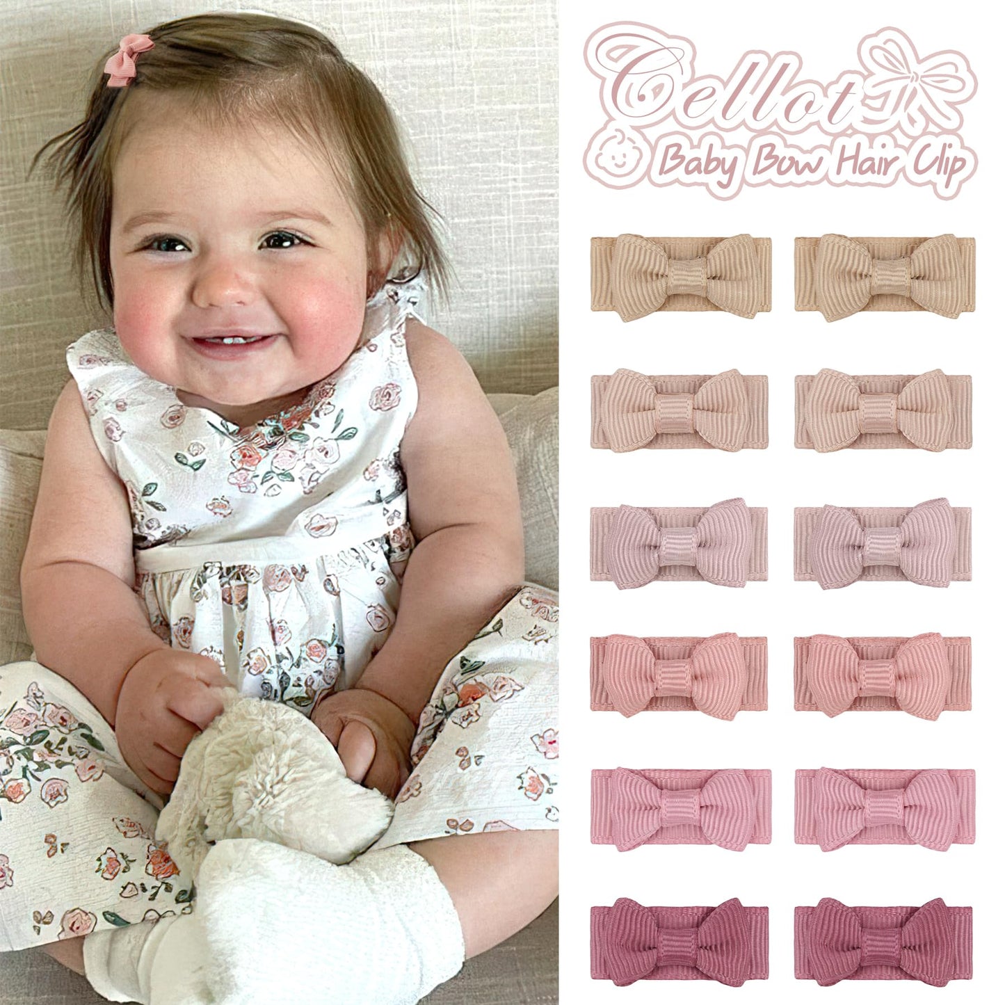 C  Llot Hair Clip, 120Pcs Baby Girls Grosgrain Ribbon 1.2' Mini Bow Snap Clips, 60 Colors For Infant Toddlers Fine Thin Hair In