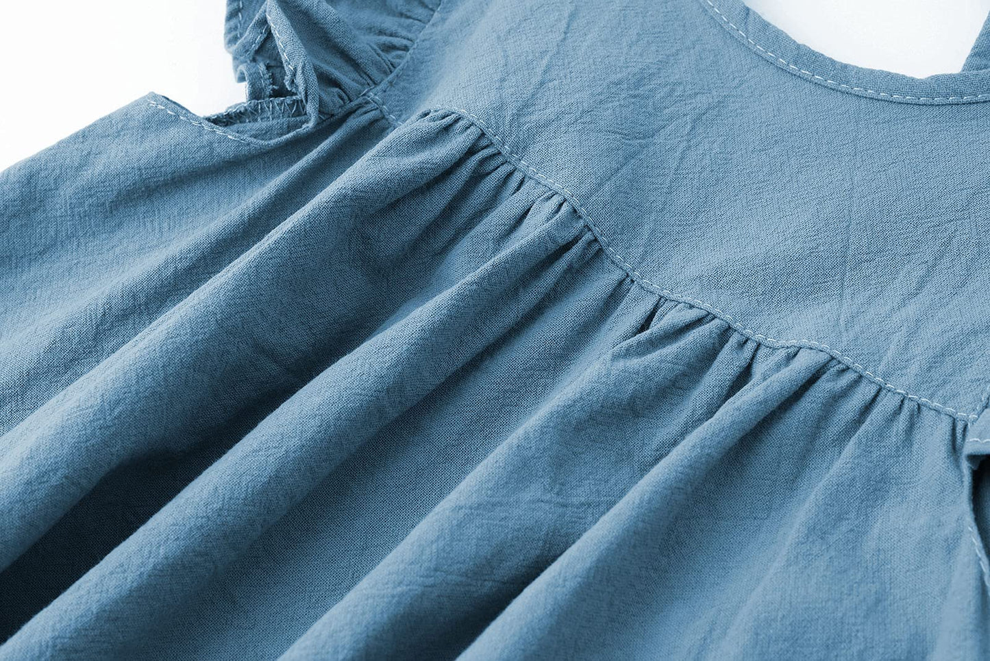 Lyxiof Toddler Baby Girl Cotton Linen Dress Ruffle Sleeve Halter Sleeveless Kids Casual Beach Dresses Blue 130Cm