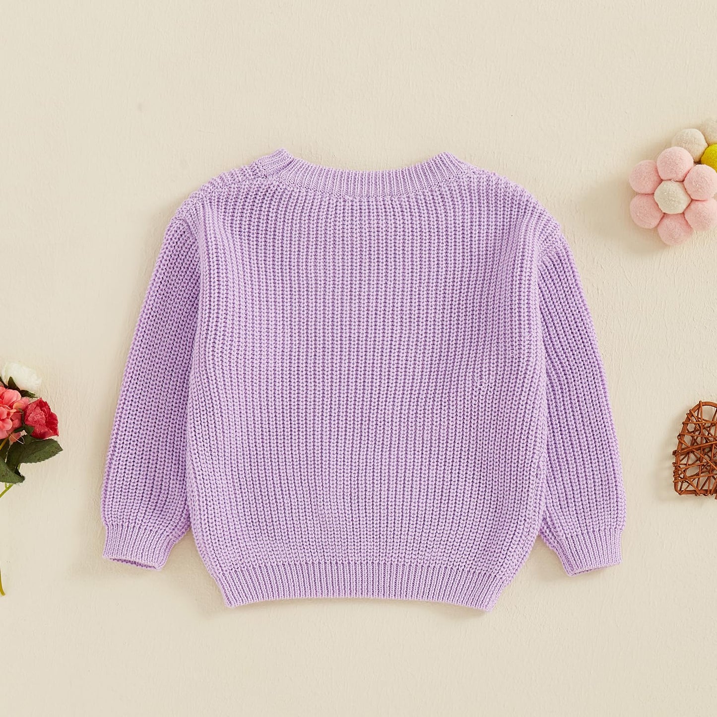 Valentines Day Baby Girl Boy Outfit Pink Heart Knit Sweater Long Sleeve Crewneck Sweatshirt Spring Winter Clothes (Purple, 3-4 Y