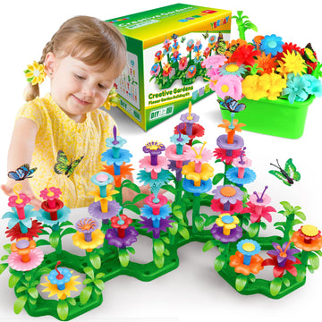 YEEBAY Flower Garden Building Toys for Girls Age 3, 4, 5, 6, 7 Year Old - STEM Gardening Toys for Kids - Stacking Game for Toddl
