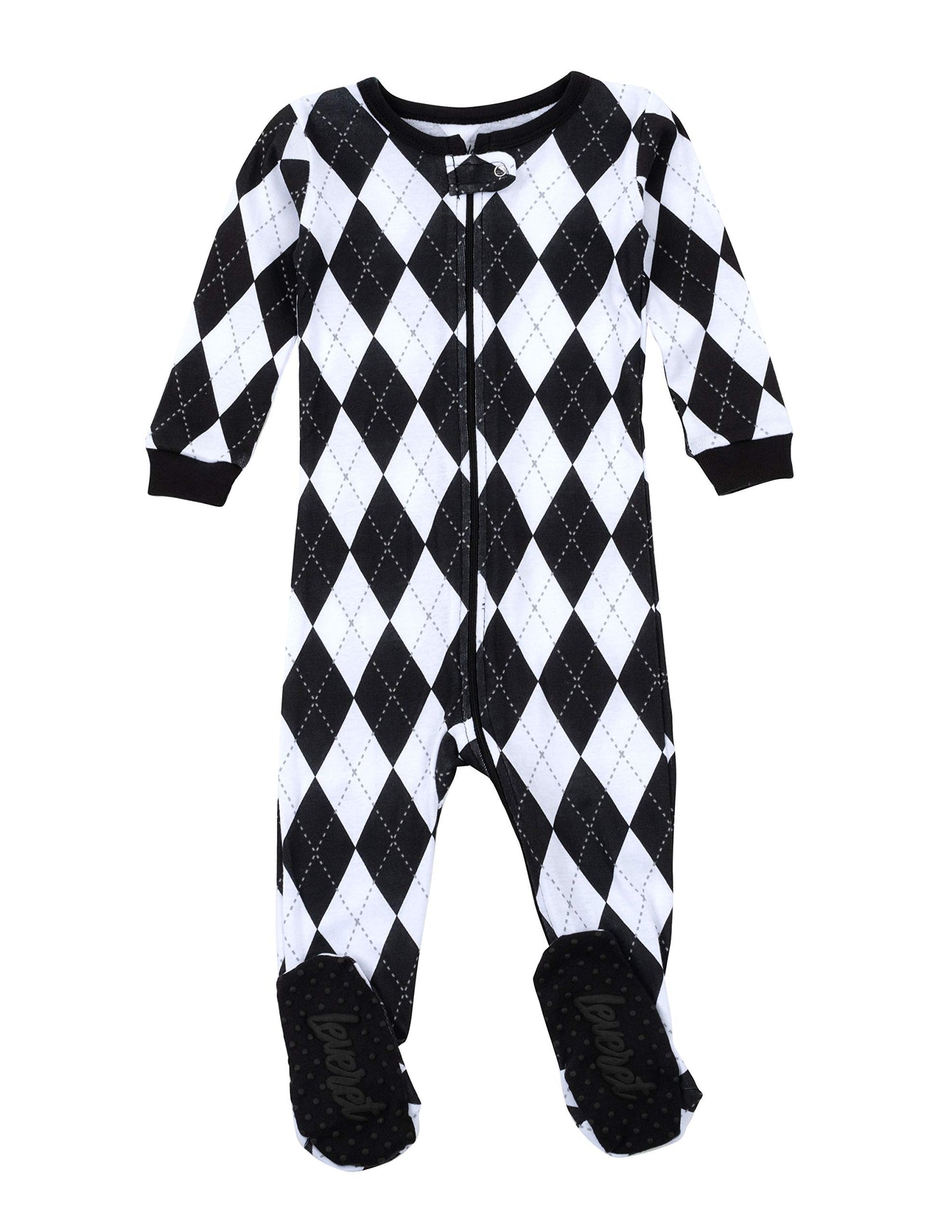 Leveret Kids & Toddler Footed Pajamas Boys Girls 100% Cotton Argyle Black & White (Size 4 Years)