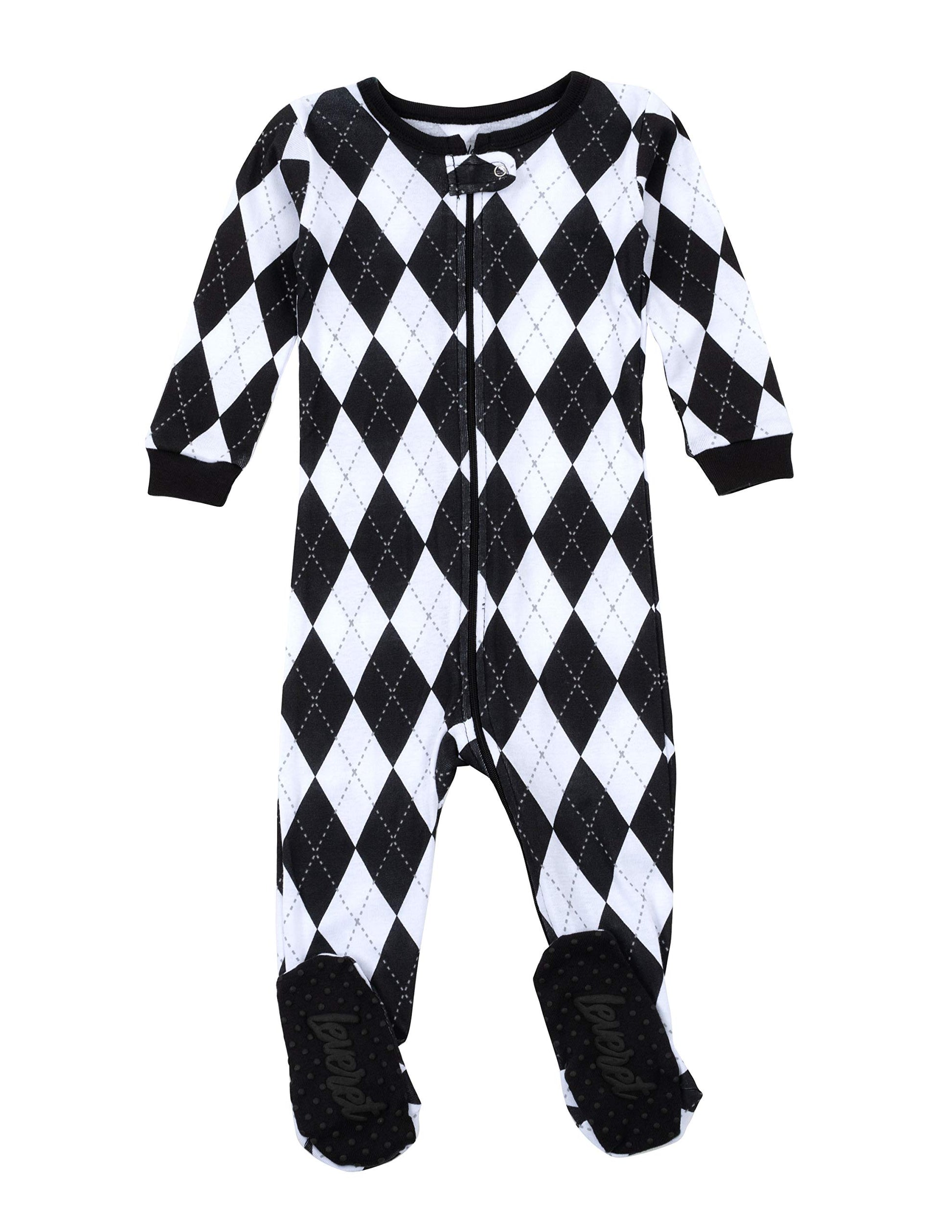 Leveret Kids & Toddler Footed Pajamas Boys Girls 100% Cotton Argyle Black & White (Size 4 Years)