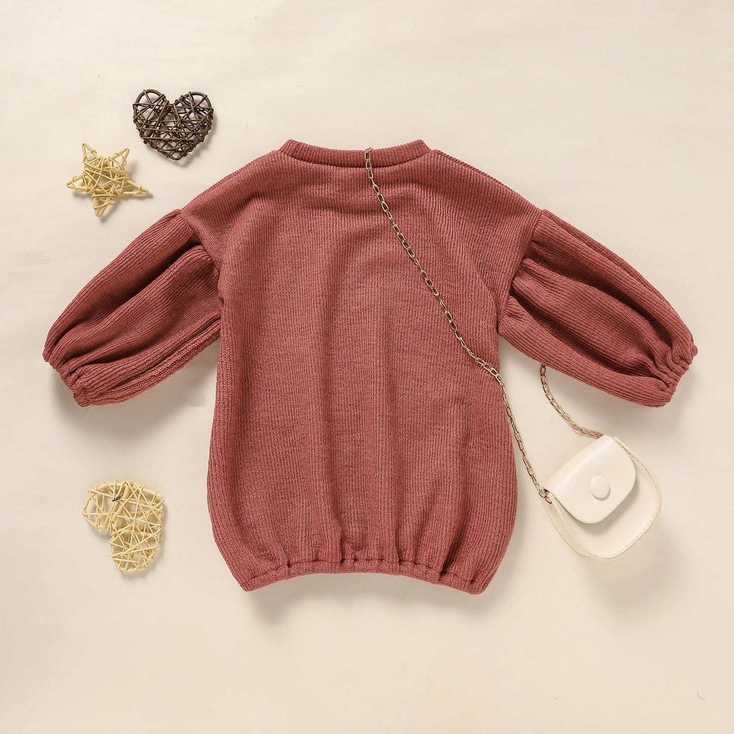 Toddler Baby Girl Sweater Round Neck Loose Long Sleeve Candy Color Knitted Pullover Tops Autumn Winter Sweatshirt (Reddish Brown