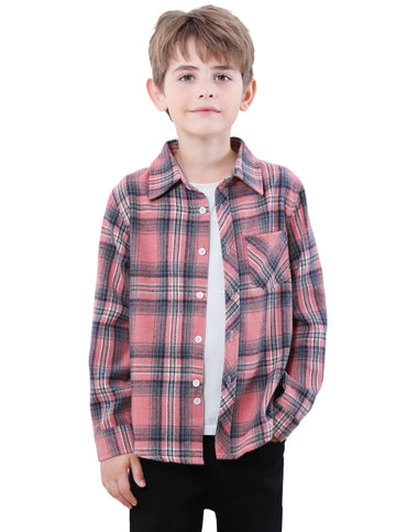Sangtree Boys Long Sleeves Flannel Plaid Button Down Shirt Tops Pink Plaid, 12-18 Months = Tag 80