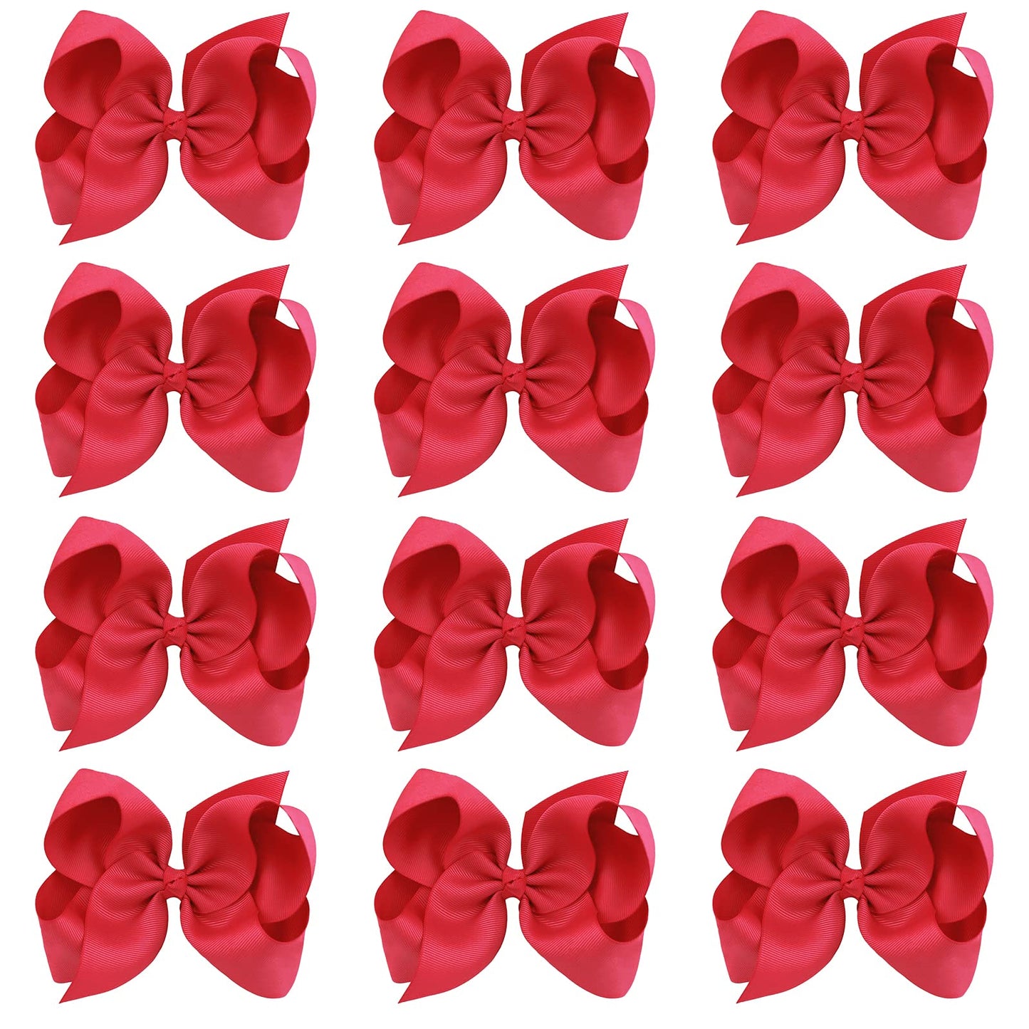 Oaoleer Big Hair Bows For Girls 12 Pcs 6' Red Grosgrain Ribbon Large Boutique Bow Alligator Clips Hair Accessories For Toddlers