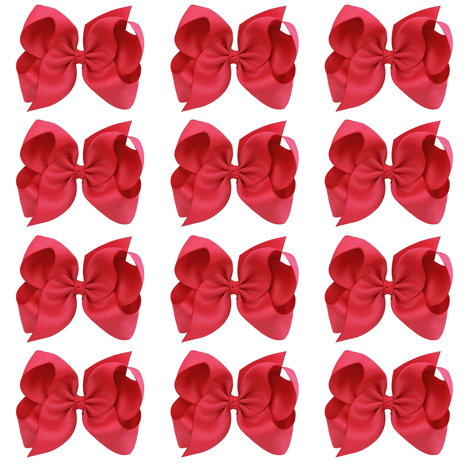 Oaoleer Big Hair Bows For Girls 12 Pcs 6' Red Grosgrain Ribbon Large Boutique Bow Alligator Clips Hair Accessories For Toddlers
