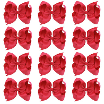Oaoleer Big Hair Bows For Girls 12 Pcs 6' Red Grosgrain Ribbon Large Boutique Bow Alligator Clips Hair Accessories For Toddlers