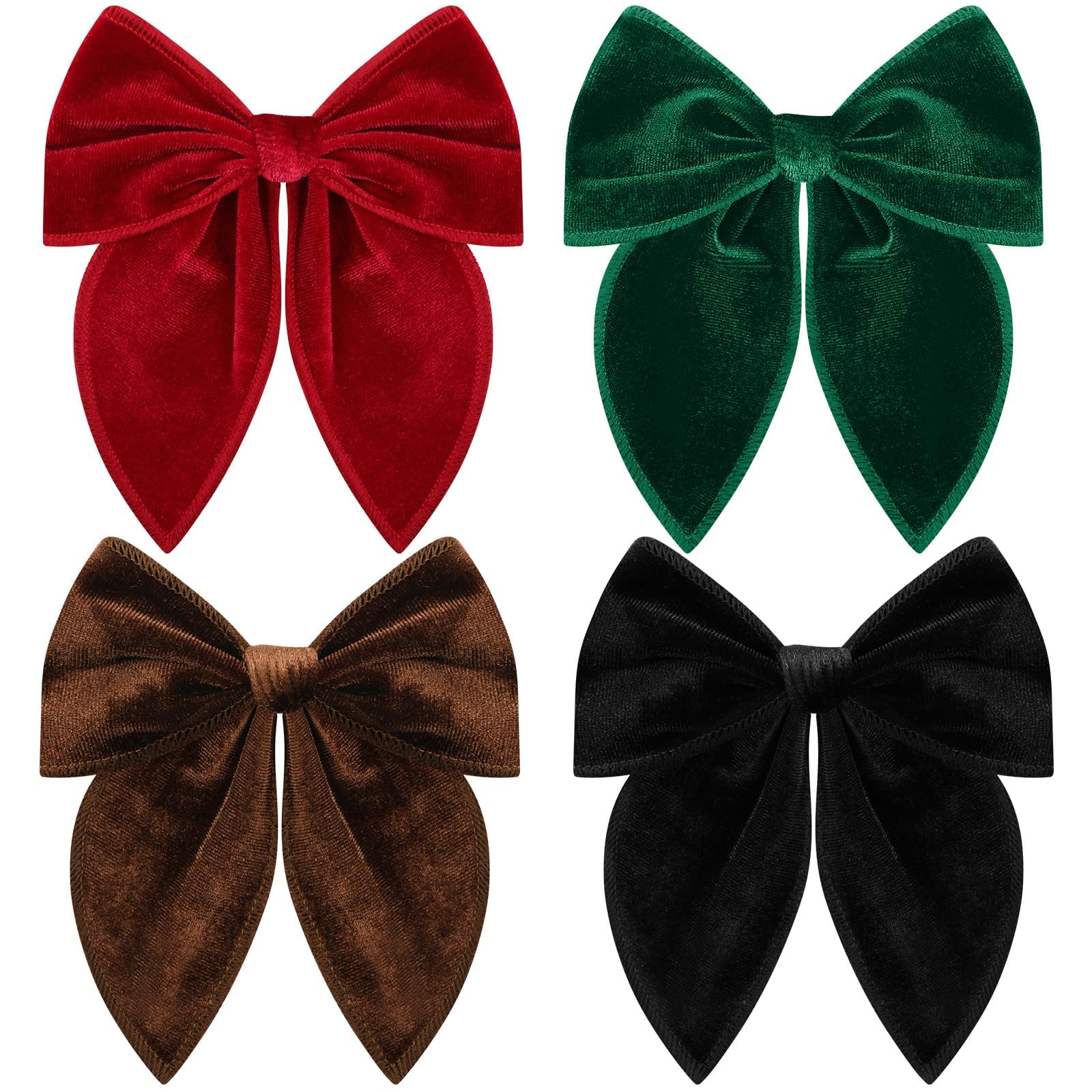 Christmas Hair Bows for Girls, 4 Pcs Velvet Bow Hair Clips Fable Hair Bows Christmas Hair Accessories for Little Girls Toddler K