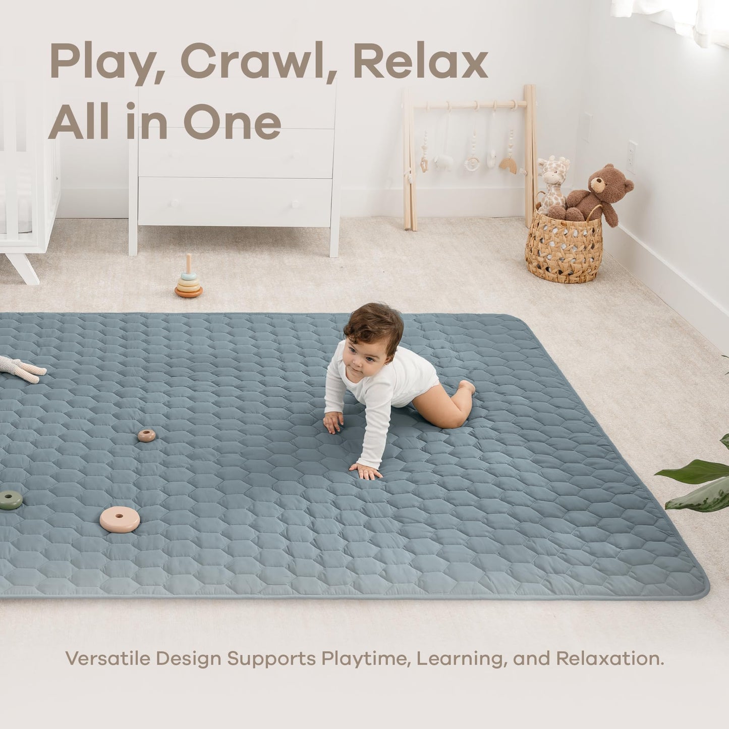 Comfy Cubs Rectangle Kids Play Mat - Large 60 X 96 Inches Soft Quilted Baby Floor Mat With Non-Slip Bottom - Plush Design For To