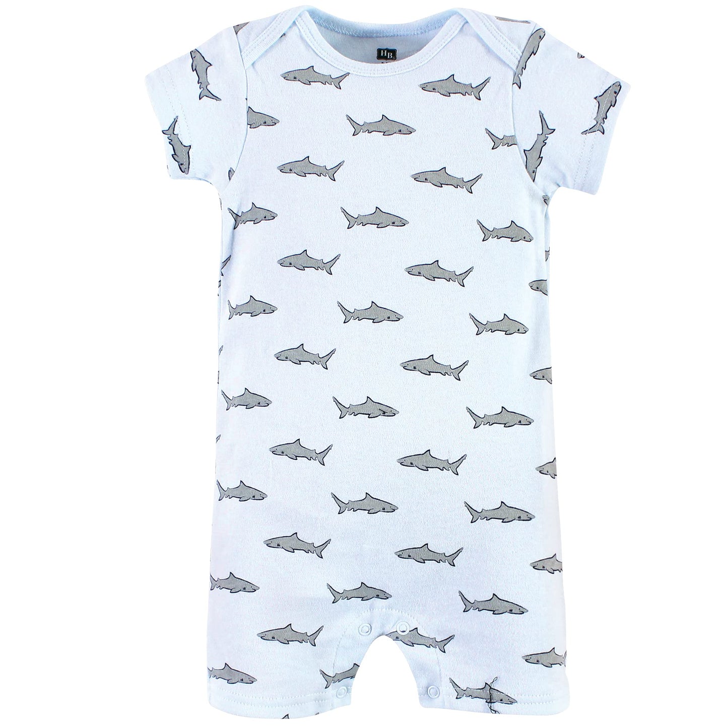 Hudson Baby Unisex Baby Cotton Rompers, Blue Shark, 6-9 Months