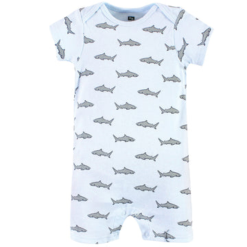 Hudson Baby Unisex Baby Cotton Rompers, Blue Shark, 6-9 Months