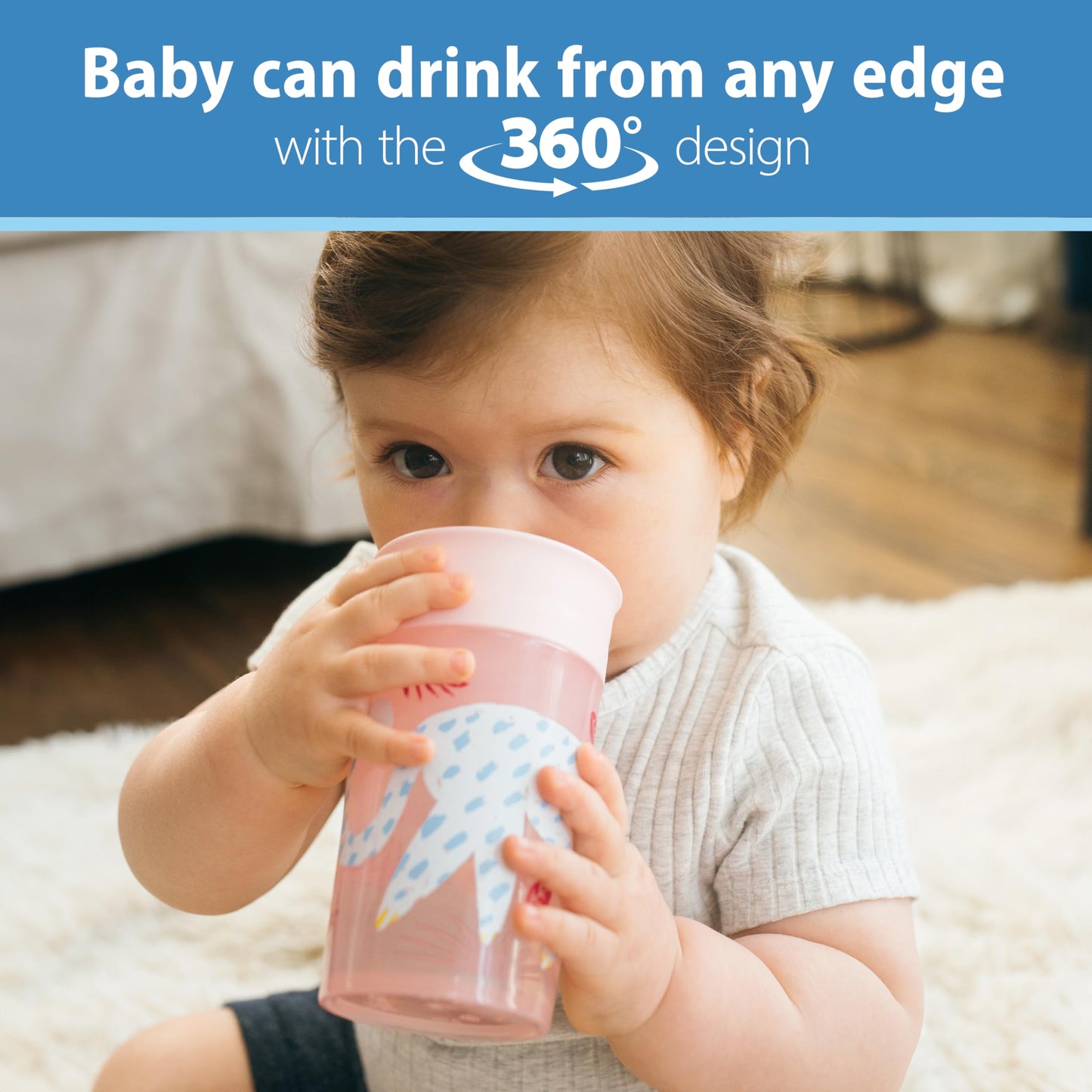 Dr. Browns Milestones Cheers 360 Cup Spoutless Transition Cup, Travel Friendly & Leak-Free Sippy Cup, Pink Leopard, 10 Oz/300 Ml