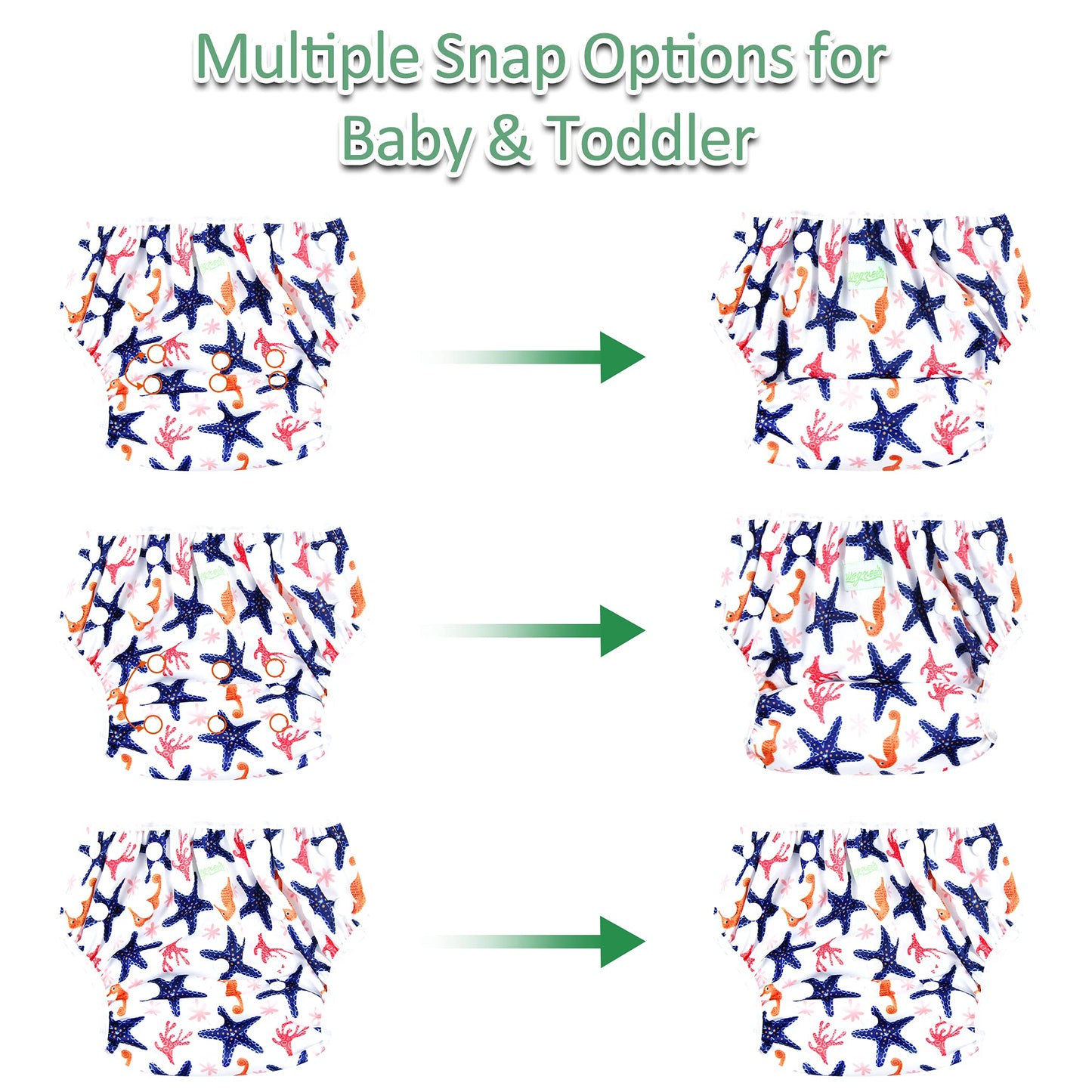 Wegreeco Baby & Toddler Snap One Size Adjustable Reusable Baby Swim Diaper (Starfish, Small, 3 Pack)