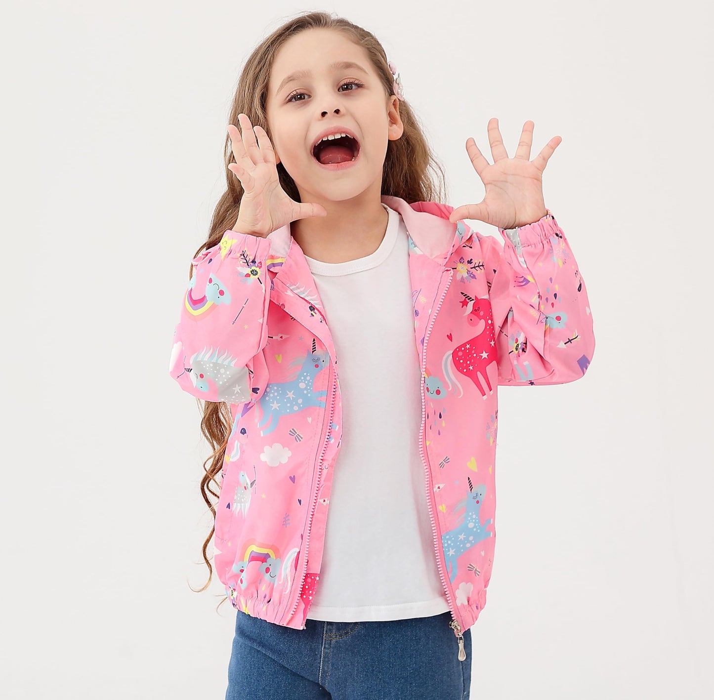 Feidoog Kids Baby Toddler Girls Cartoon Spring Fall Outerwear Windbreaker Zipper Hooded Jackets Coat,Rainbow,2-3T