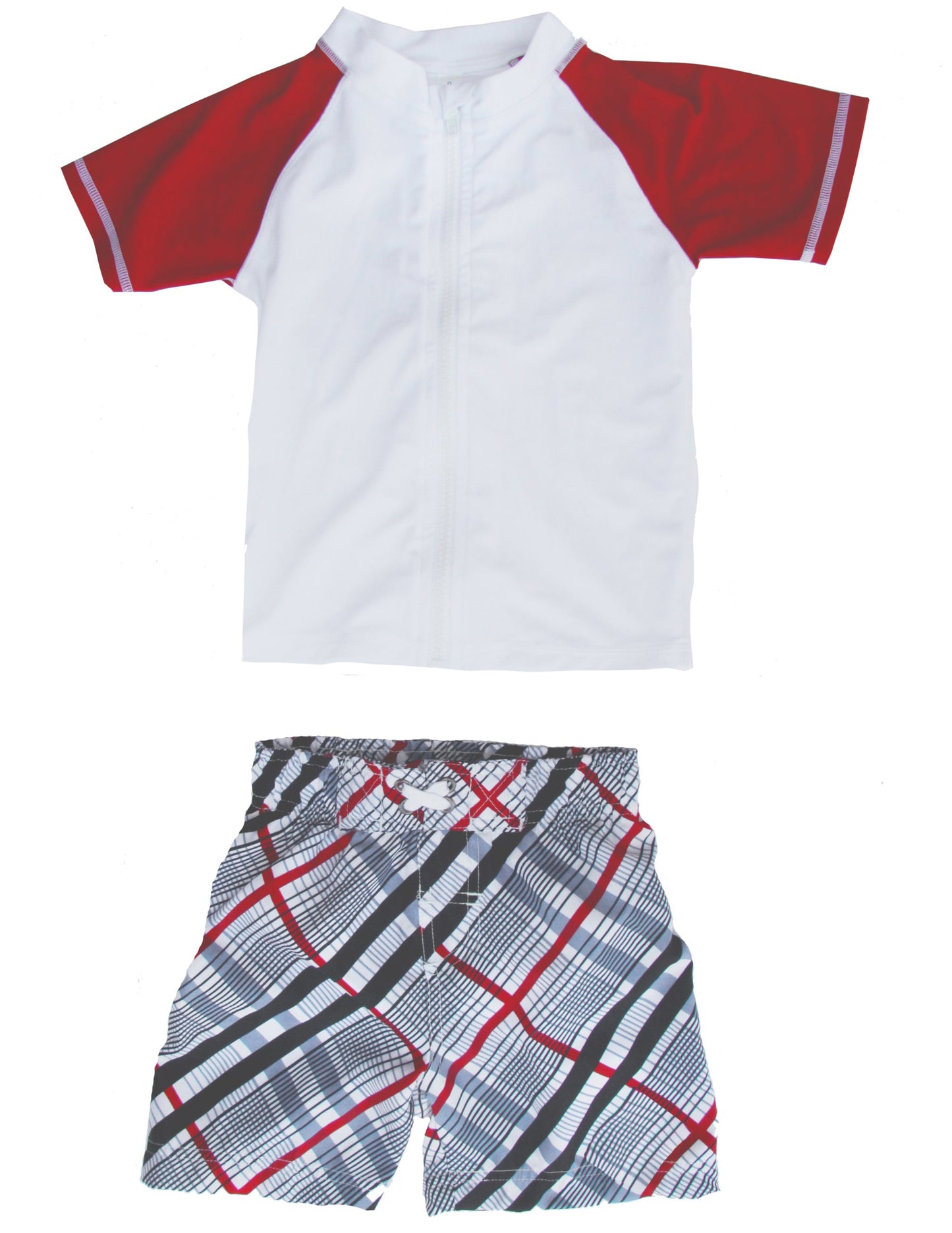 Surfer Dude - Uv Sun Protective Rash Guard Swimsuit Set By Swimzip Swimwear, Red, 12-18 Months