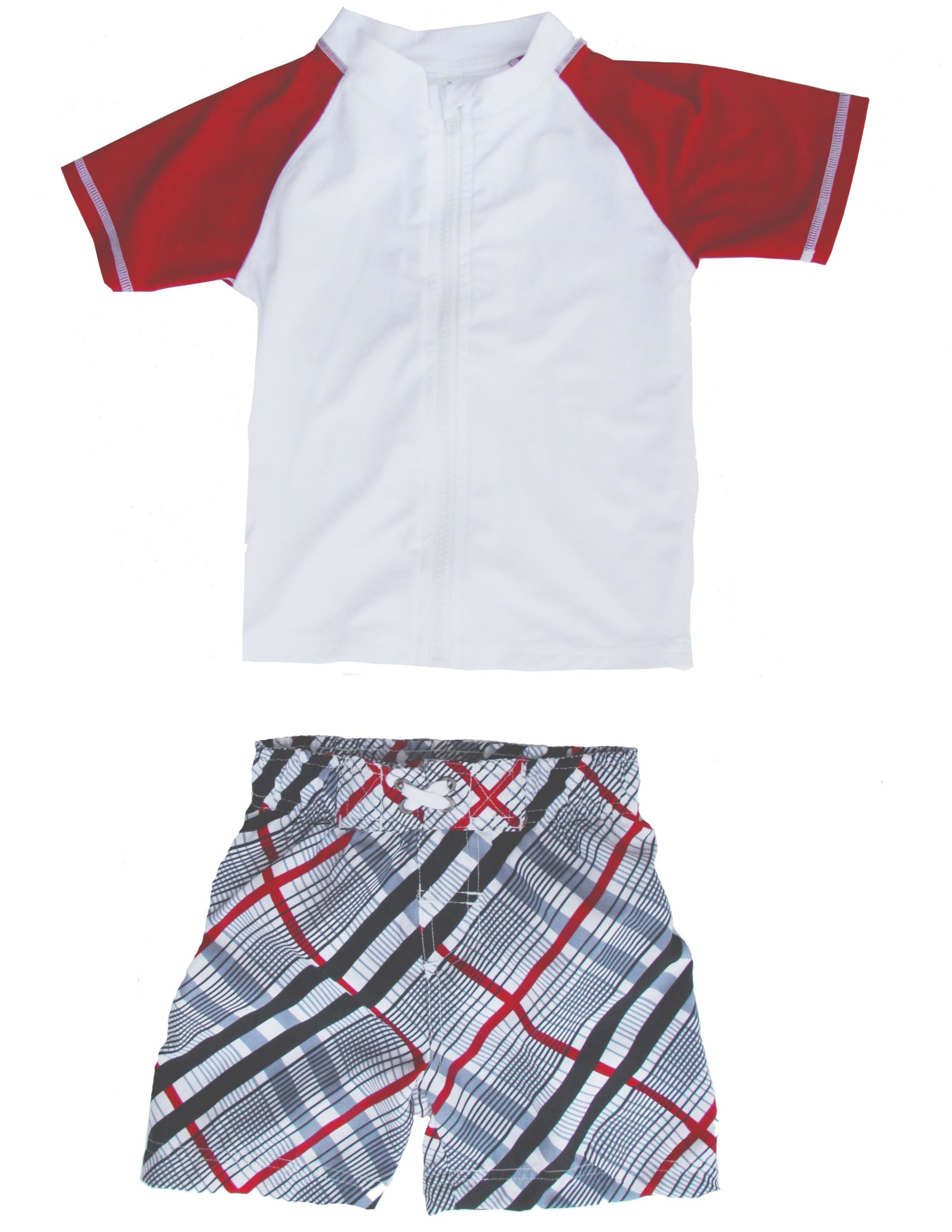 Surfer Dude - Uv Sun Protective Rash Guard Swimsuit Set By Swimzip Swimwear, Red, 12-18 Months