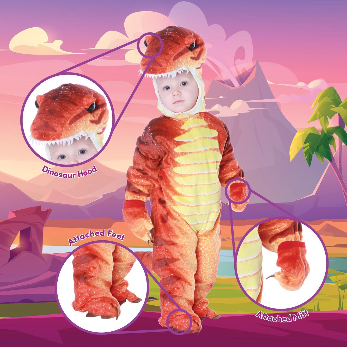 Underwraps Costumes Baby'S T-Rex Costume Jumpsuit, Rust, Small (6-12 Months)