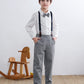Sangtree Baby Boys Clothes, Long Sleeve Button Down Dress Shirt With Bowtie + Suspender Pants For Boy, 7# White, Tag 120 = 3-4 Y