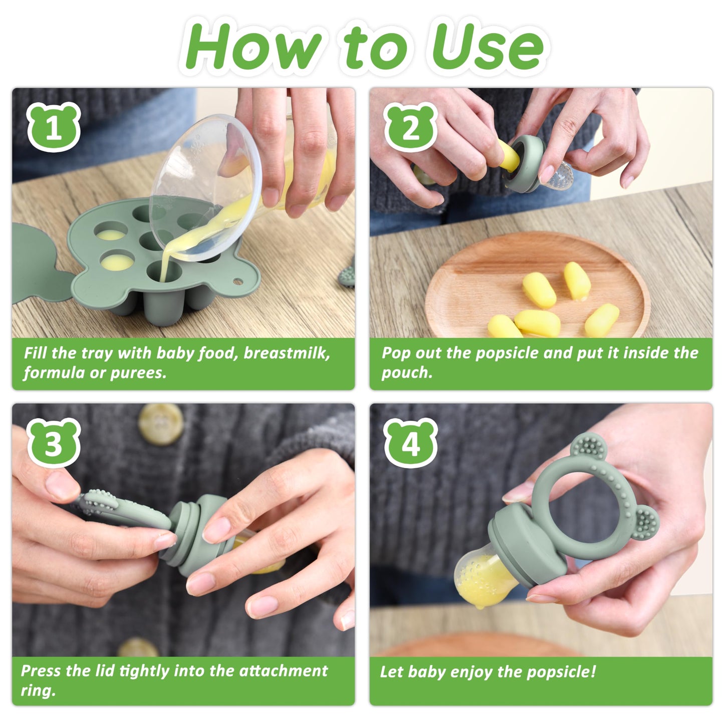 Littlesjoy Silicone Baby Fruit Feeder & Freezer Tray Set, Baby Breast Milk Popsicle Mold For Purees,Baby Food Feeder,Bpa Free Fo