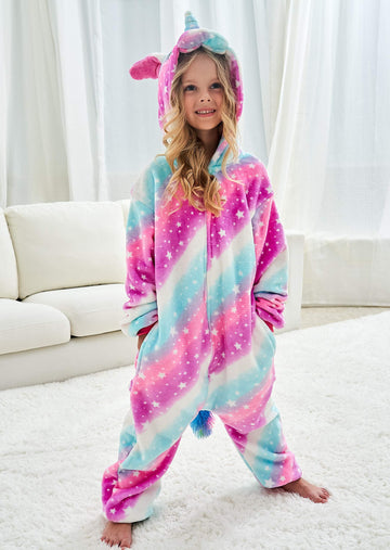 Chetosho Unicorn Hooded Onesie Girls Halloween One Piece Kids Costume (Oblique Stripe Starry Pink 4-5 Years)