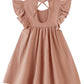 Lyxiof Toddler Baby Girl Cotton Linen Dress Ruffle Sleeve Halter Sleeveless Kids Casual Dresses Light Coffee 90Cm