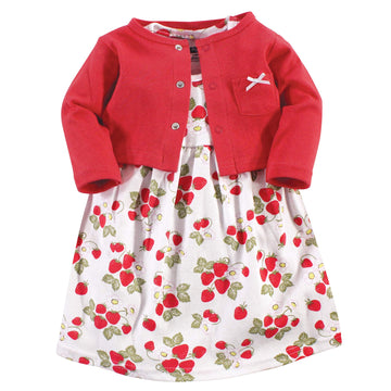 Hudson Baby Girls' Cotton Dress And Cardigan Set, Strawberries, 9-12 Months