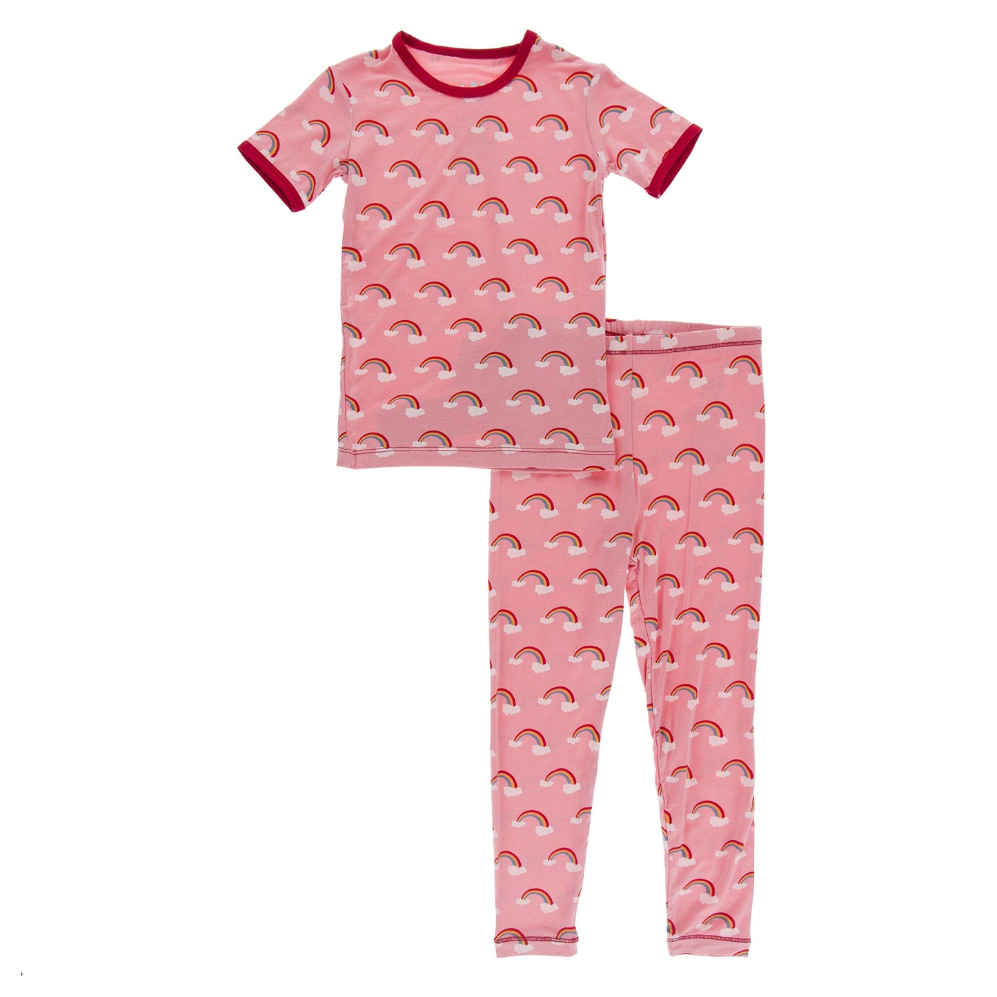 Kickee Welcome Home Pajama Set, Short Sleeve, Long Pants, Snug Fit Baby And Kid Pajamas (Strawberry Rainbows - 6 Years)