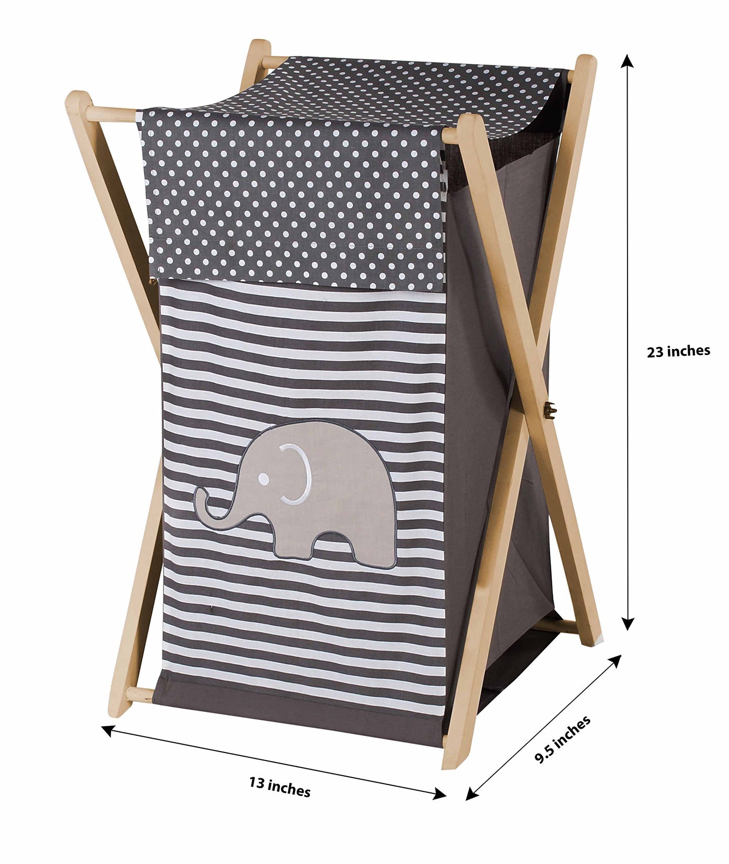 Bacati Elephants Unisex Hamper Cover With Natural Finish Wood Frame And Mesh Liner, Grey