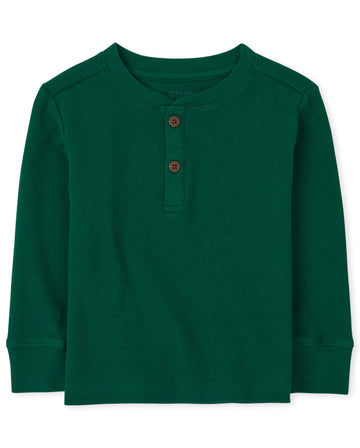 The Children'S Place Baby Toddler Boys Long Sleeve Thermal Henley Top, Green, 5T