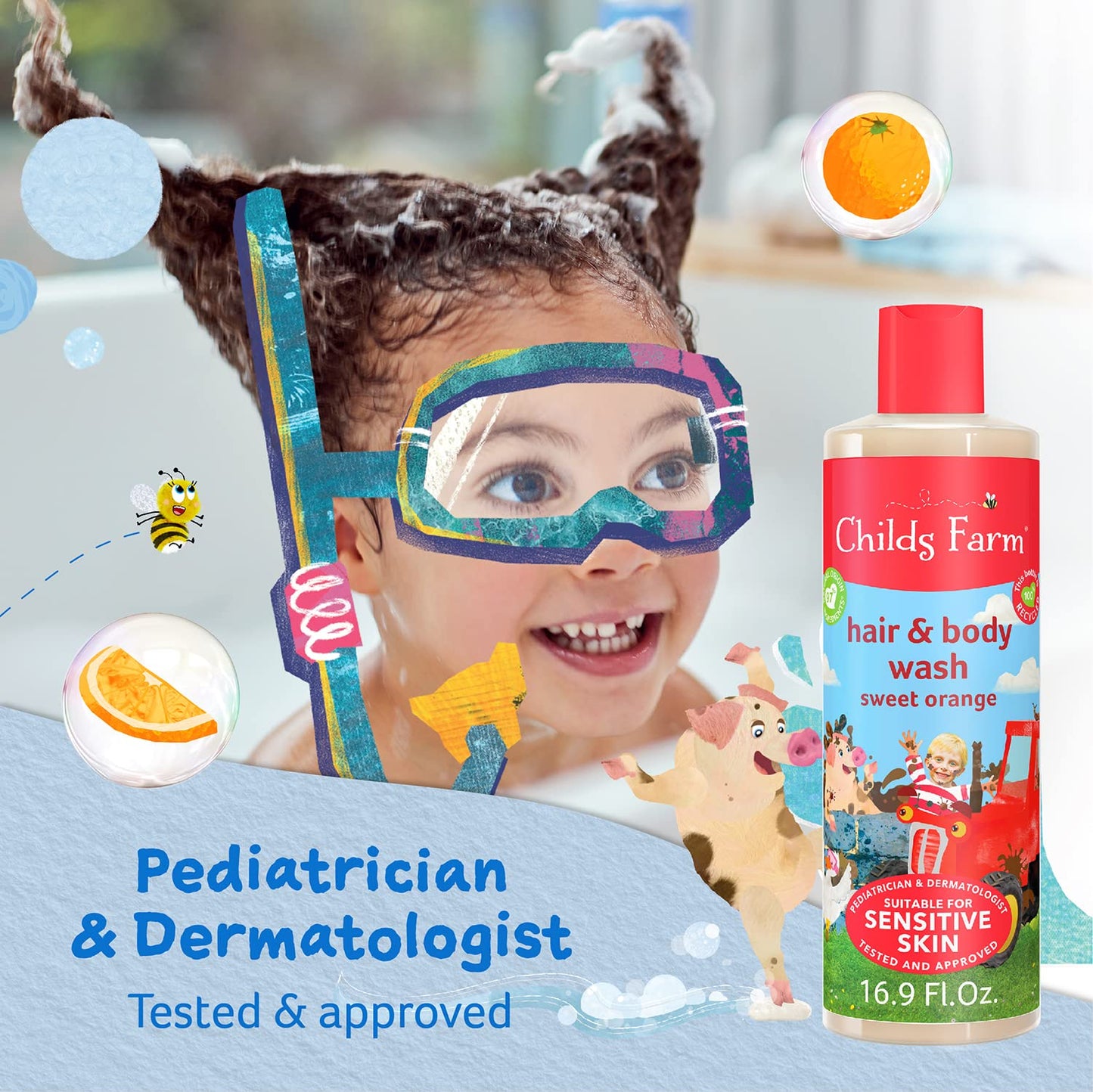 Childs Farm, Kids Hair & Body Wash For Dry, Sensitive Skin, Organic Sweet Orange, Gently Cleanses, Vegan, Cruelty-Free, 16.9 Fl