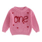 Beautooly First Birthday Outfit Baby Girl Boy Cute Letter Embroidery Warm Long Sleeve Oversized Sweater Infant Knitwear (Pink Va