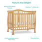 Dream On Me Addison 4-in-1 Convertible Mini Crib in Natural, Greenguard Gold Certified, Non-Toxic Finishes, Built of New Zealand