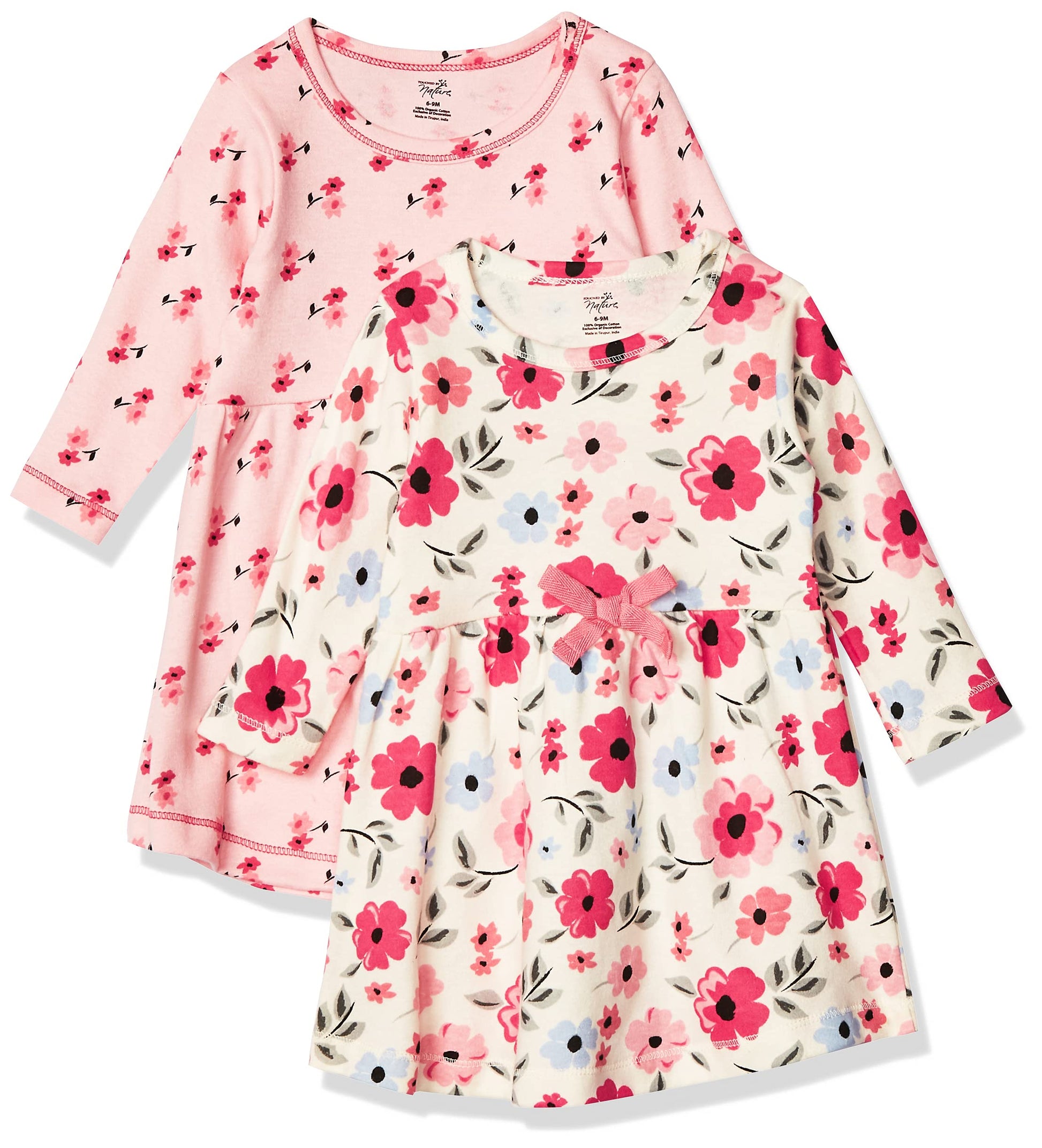 Touched By Nature Girls, Toddler, Baby And Womens Organic Cotton Short-Sleeve And Long-Sleeve Dresses, Coral Garden Long Sleeve,