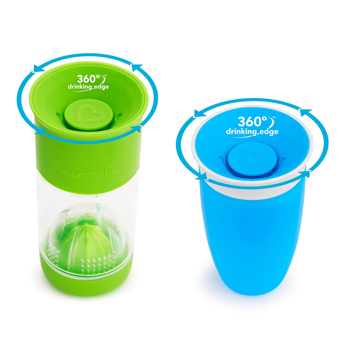 Munchkin It'S A Miracle! 360 Sippy Cup Gift Set, Includes 10Oz Miracle Cup And 14Oz Miracle Fruit Infuser, Blue/Green
