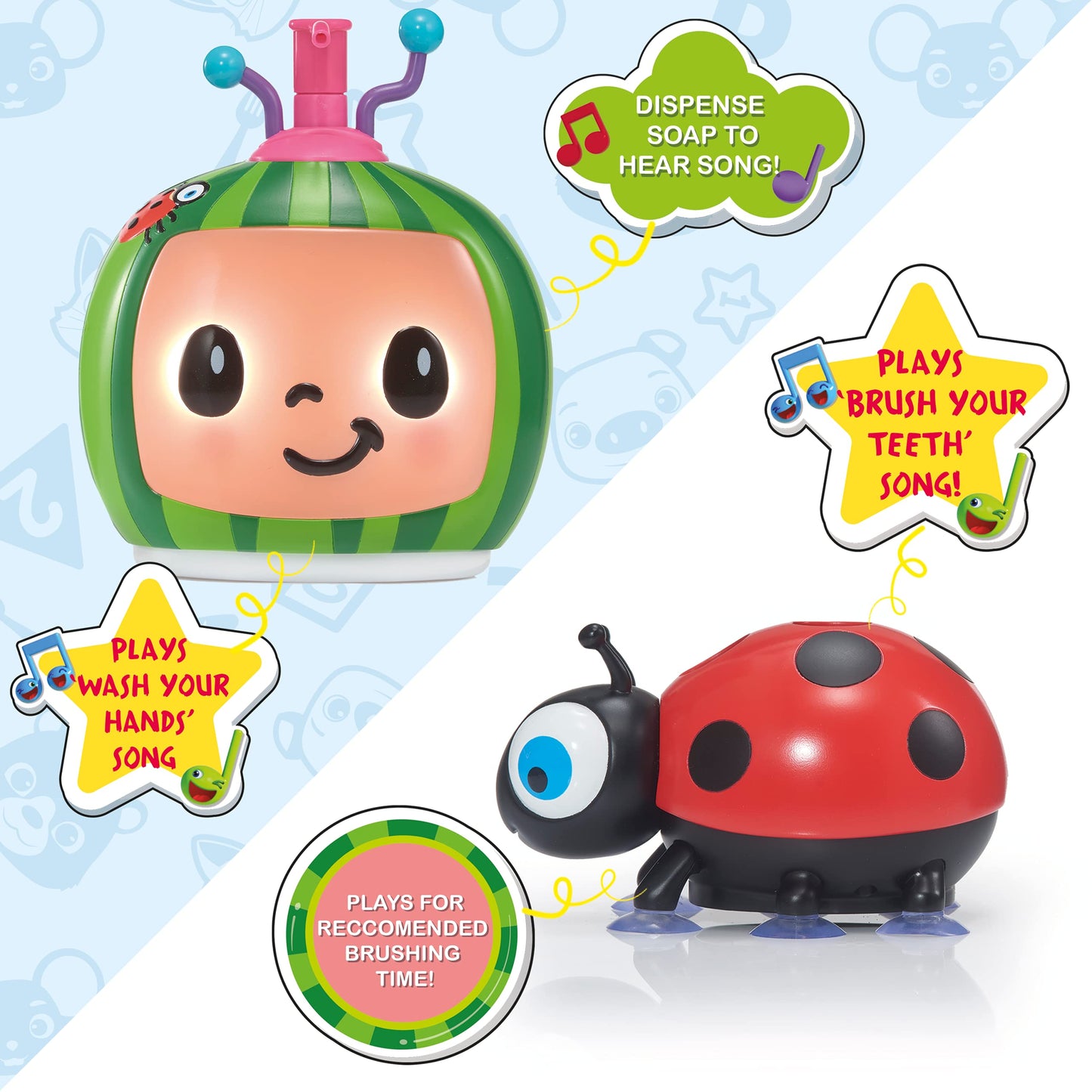 WOW! STUFF CoComelon Toys Musical Buddies | Singing Soap Dispenser and Singing Toothbrush Holder | Pre- School Learning Toy with