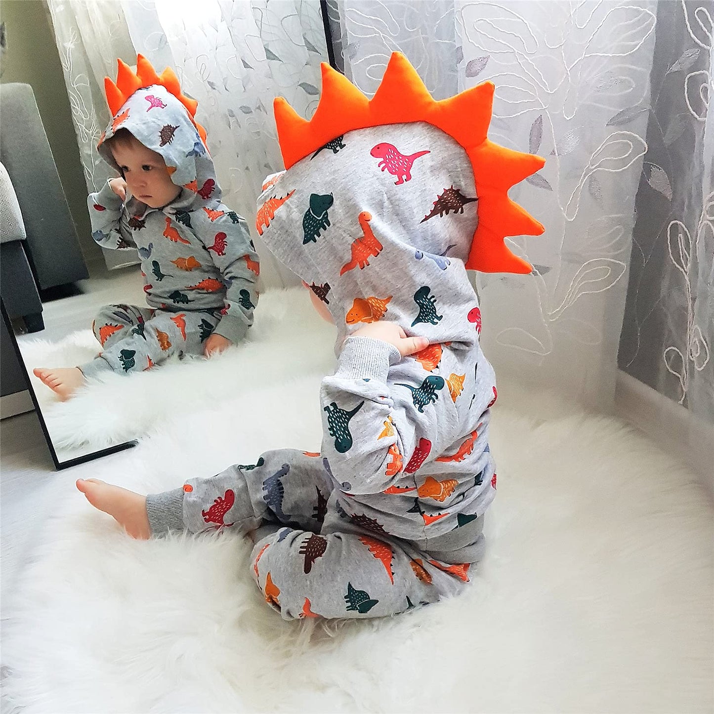 Toddler Infant Baby Boy Clothes Colored Dinosaurs Long Sleeve Hoodie Tops Sweatsuit Pants Outfit Set (4-5T)
