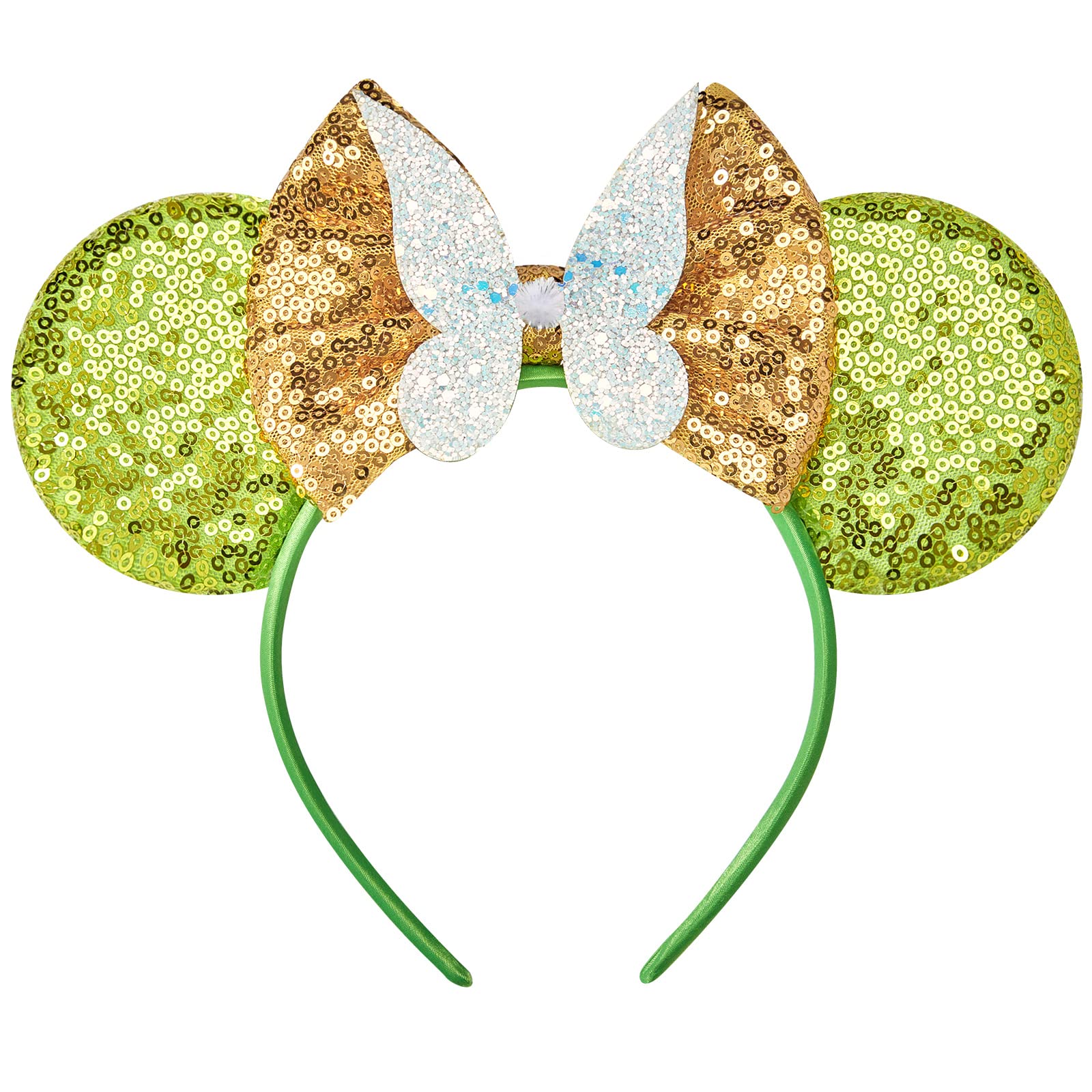 Eisyaa Mouse Ears Bow Headbands, Sequin Tinkerbell Minnie Ears Headband Glitter Party Fairy Wings Dress Up Princess Decoration C