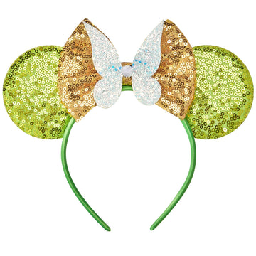 Eisyaa Mouse Ears Bow Headbands, Sequin Tinkerbell Minnie Ears Headband Glitter Party Fairy Wings Dress Up Princess Decoration C