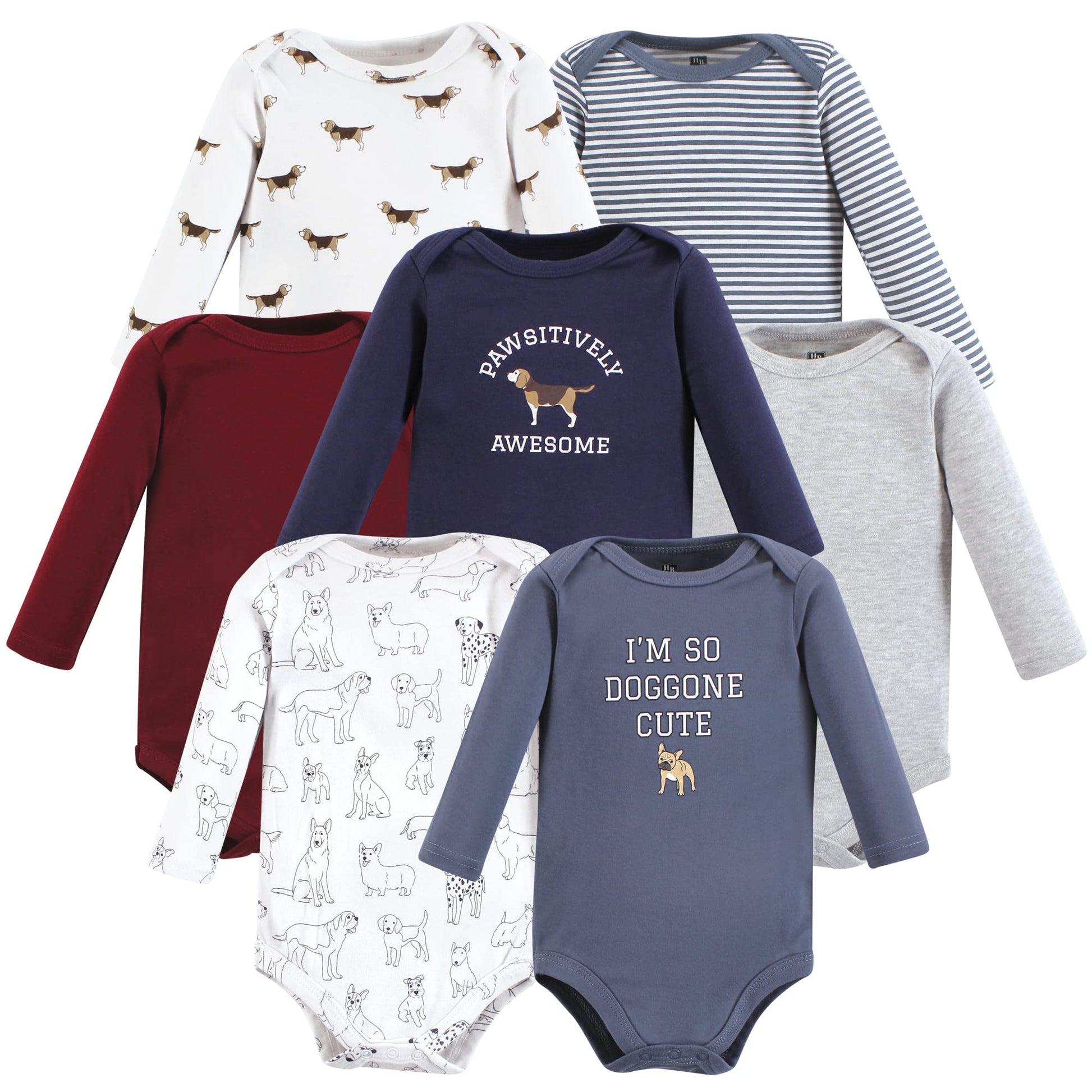 Hudson Baby Unisex Baby Cotton Long-Sleeve Bodysuits, Boy Dogs 7-Pack, Preemie