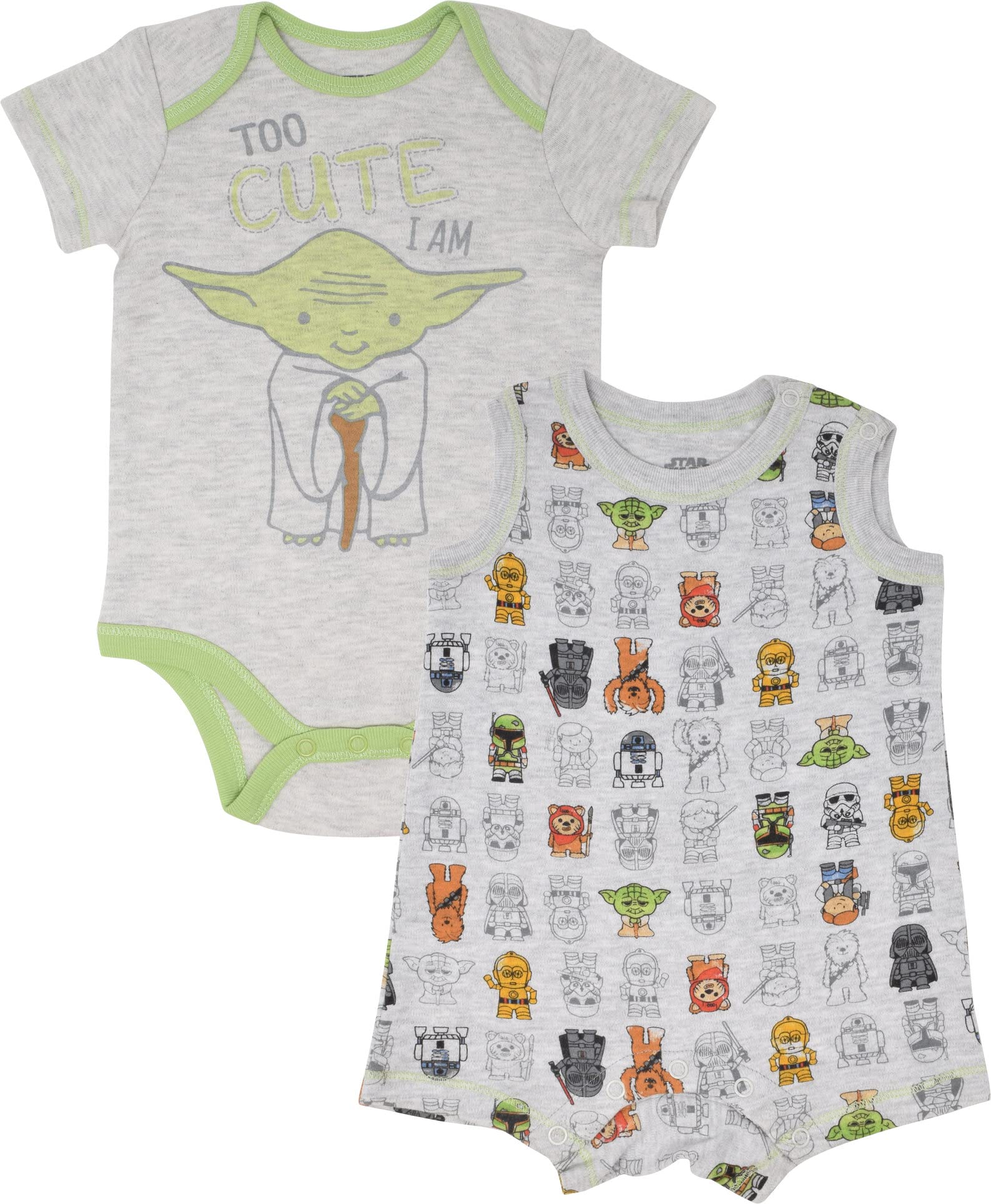 Star Wars Yoda Newborn Baby Boys Bodysuit And Romper White/Grey 3-6 Months
