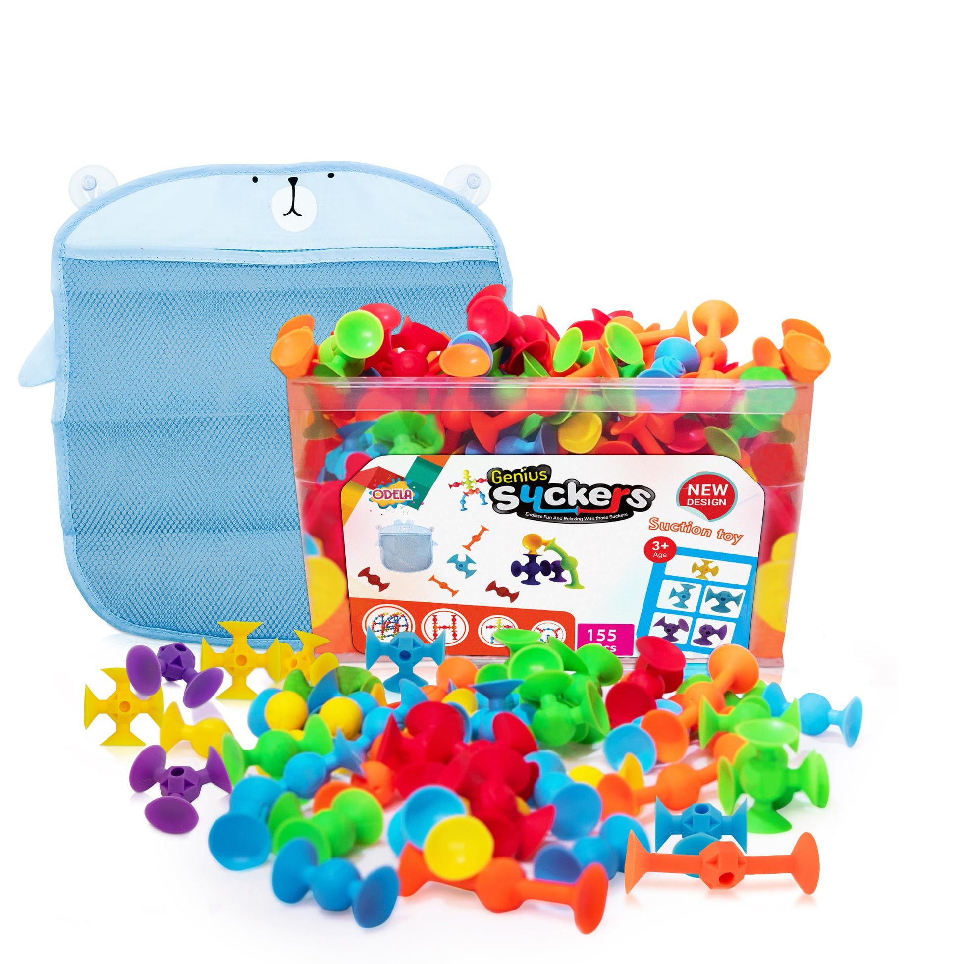 ODELA Genius Suckers 155Pcs Suction Toy Kids Sensory Toys - Baby Toy Suckers Building Toys - STEM Development Sucker Toys for Ki