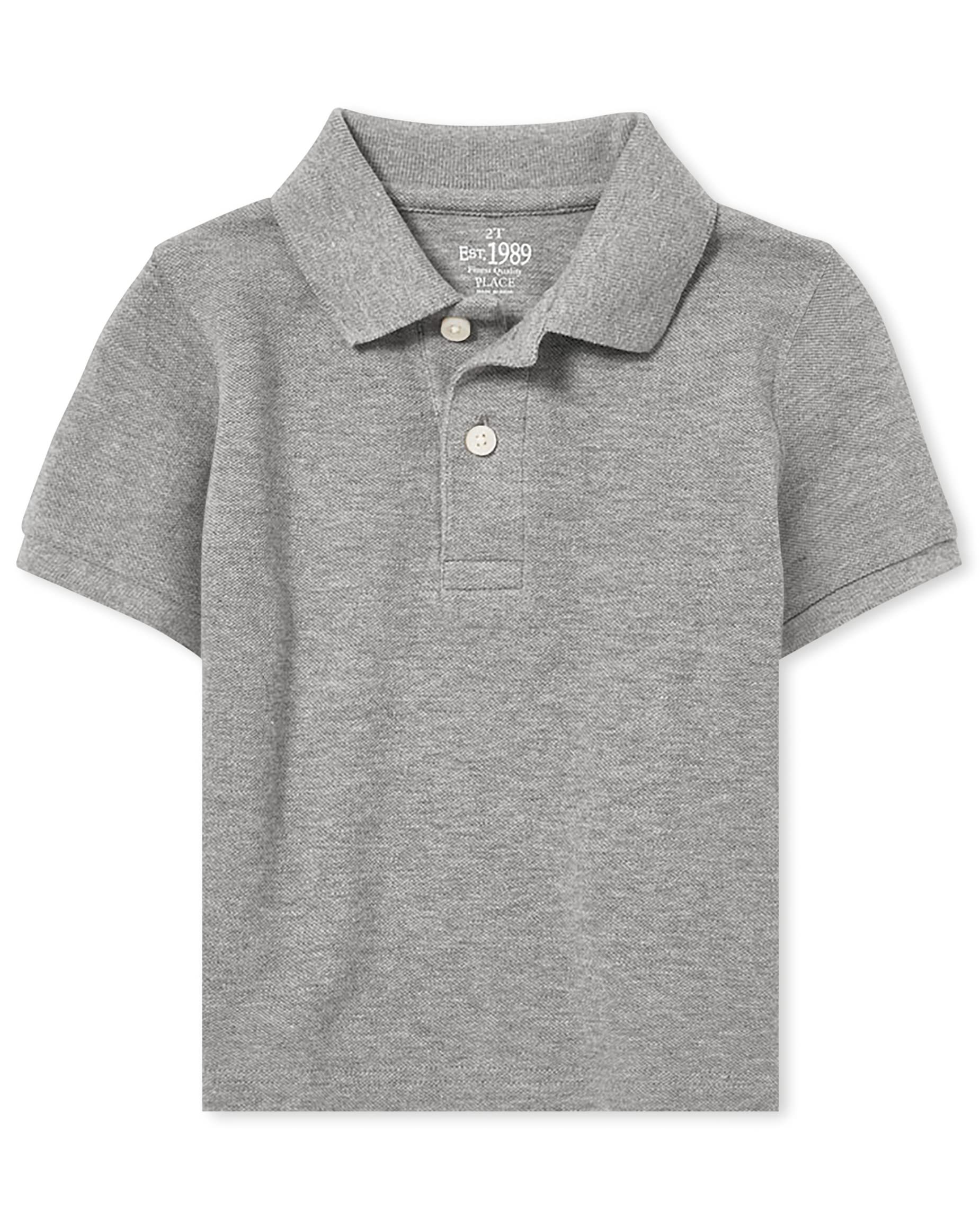 The Childrens Place Baby Boys and Toddler Boys Short Sleeve Pique Polo, Smoke, 18-24 MONTHS